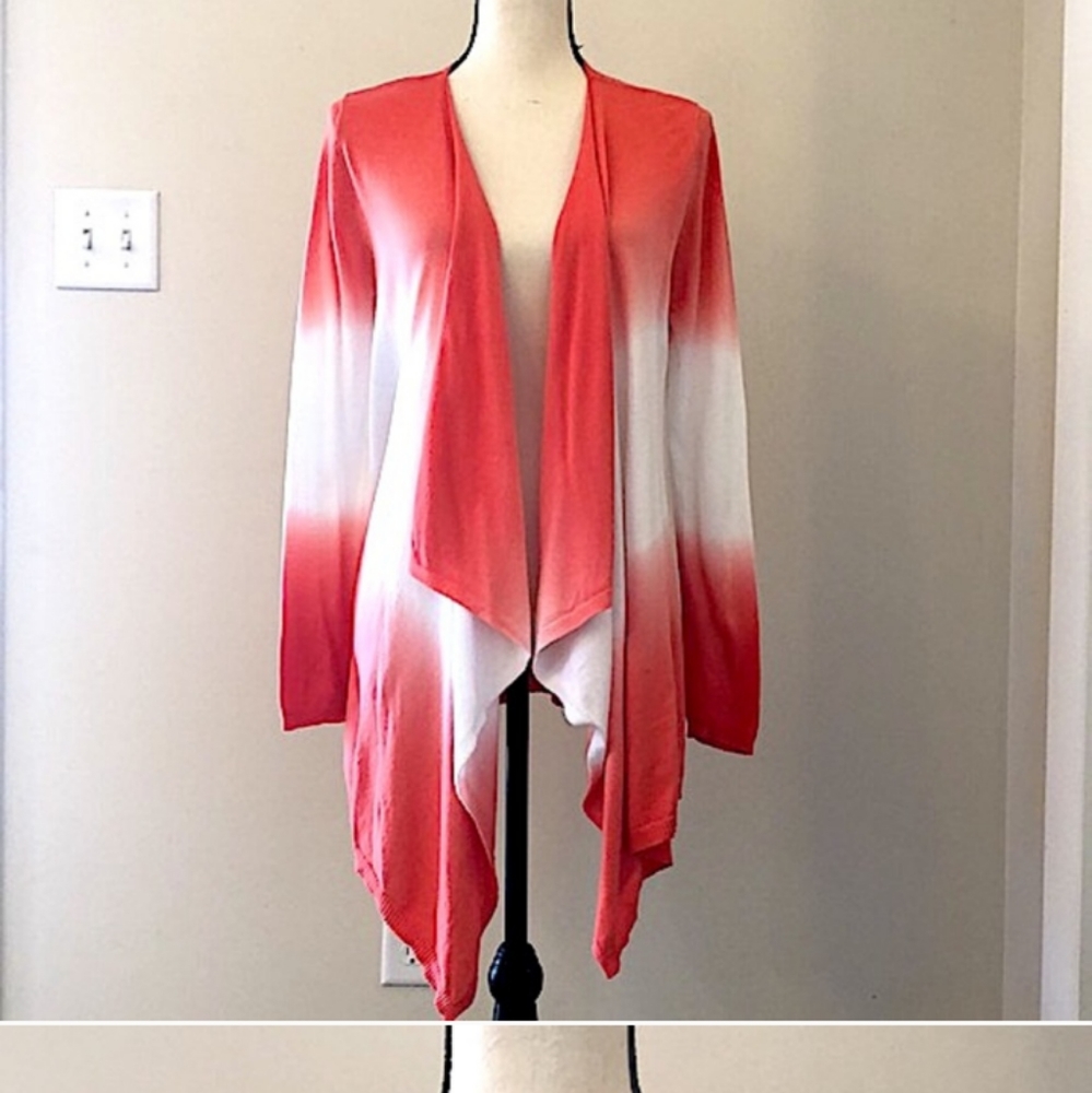 3/$35 Verve orange/white striped flutter front open cardigan